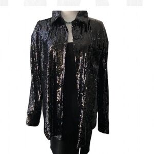 Wayf Black Sequin Button-Down Top